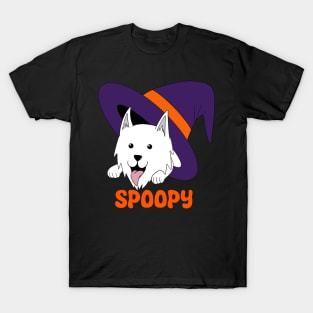 Spoopy Wolf in Witch’s Hat - White T-Shirt